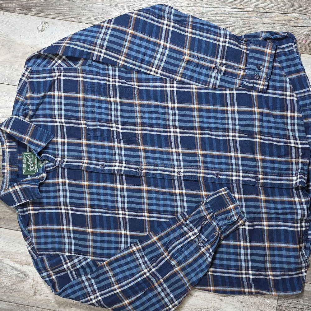 Woolrich | Eco Rich Indigo Modern Men's Cotton Blend Button Down Flannel Shirt
